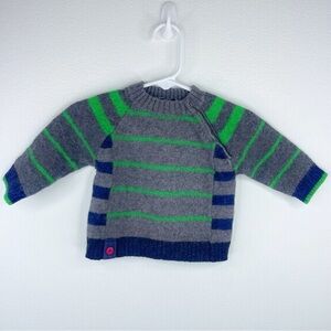 CATAMINI Boys Kids Grey Sweater w/ Green Stripes/Cute Buttons on Bottom Size 18